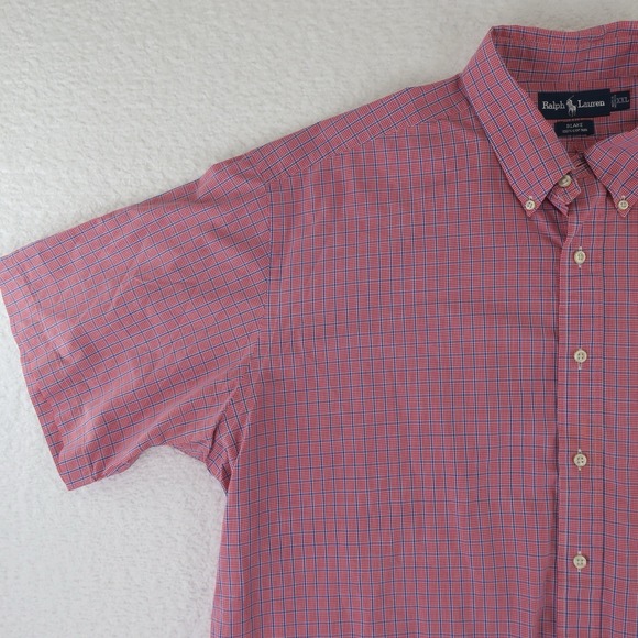 Ralph Lauren Blake Short Sleeve Button Up Shirt Mens 2XL XXL‎ Red Blue Cotton - Picture 3 of 10